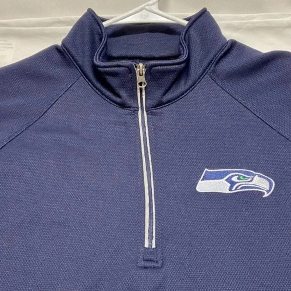 Seahawks NFL Fleece Men's L/G Nvy Glll Long Sleeve Seattle Football 1/4 Zip READ